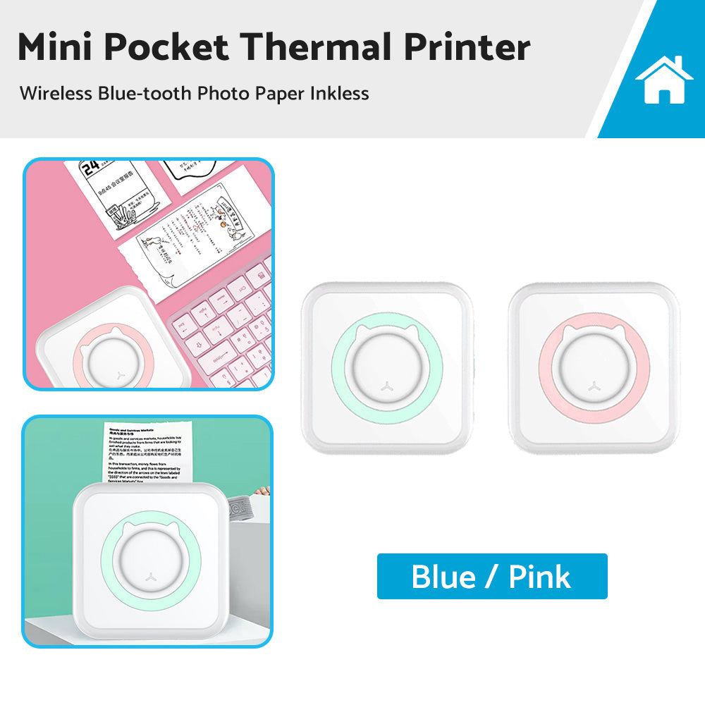 Mini Pocket Thermal Printer Wireless Blue-tooth Photo Paper Inkless