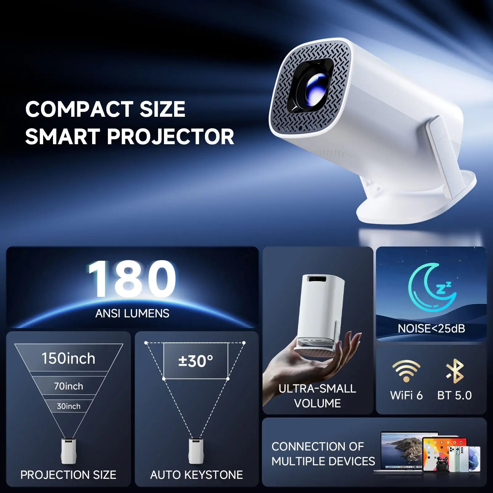 NNEOBA Smart Mini Portable Projector White